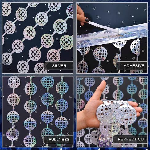 Disco Party Decorations, 4 Pack Disco Ball Photo Booth Props,3.3x6.6 ft Silver Foil Fringe Curtains Photo Backdrop for The 70s & 80s Last Disco Bachelorette, Decades, Taylor Party Decor in Kuwait