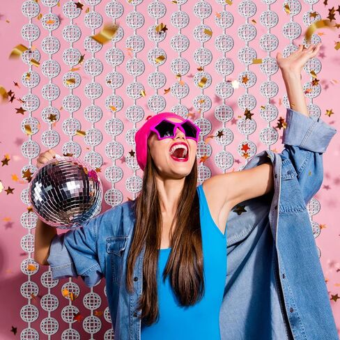 Disco Party Decorations, 4 Pack Disco Ball Photo Booth Props,3.3x6.6 ft Silver Foil Fringe Curtains Photo Backdrop for The 70s & 80s Last Disco Bachelorette, Decades, Taylor Party Decor in Kuwait