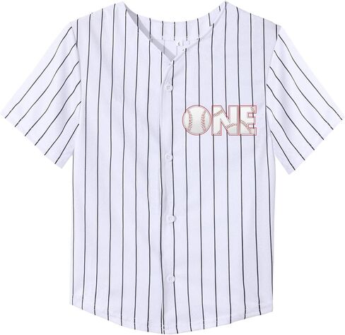 Mowbeat Stripe Baby Baseball Jersey One Print 1 Year Old Birthday Shirt 1st Infant Toddler Button Tee Shirt in Saudi Arabia