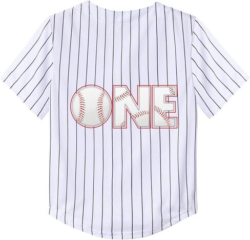 Mowbeat Stripe Baby Baseball Jersey One Print 1 Year Old Birthday Shirt 1st Infant Toddler Button Tee Shirt in Saudi Arabia
