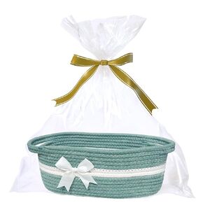 Small Decorative Basket for Gift Empty - 12" Cute Woven Storage Basket with Handles, Gift Basket for Baby Shower, Graduation, Birthdays, Christmas Baskets for Gifts Empty, Sage Green
