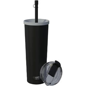 كوب asobu Sippy مزدوج الجدار من الفولاذ المقاوم للصدأ مع ماصة سيليكون مرنة، 20 أونصة (أزرق فاتح)