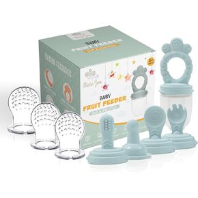 7-in-1 Baby Food Fruit Feeder with 3 Size Pacifier Pouches & Interchangeable Heads | Breastmilk Popsicles Teether | Multi-Function Infant Teething Toy & Soother | Complete Self-Feeding Set in Saudi Arabia