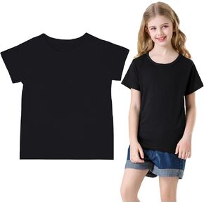 Phedrew Kids Cotton T-Shirt Solid Color Short Sleeve Crewneck Basic Tops for Unisex Boys and Girls in Kuwait