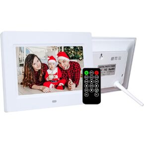 7 Inch Digital Picture Photo Frames 1024x600 IPS Display Photo Video Player with Remote Control/Slideshow/Calendar/Clock, Electronic Photo Picture Frame Support USB/MMC/SD Card (Black)