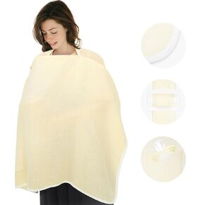 Muslin Nursing Cover for Breastfeeding,Breathable Breastfeeding Cover up with Arch Neckline for Women,Machine Washable & Dryer Safe Feeding Cover Up,43.3" x 25.6" (Warm Beige)