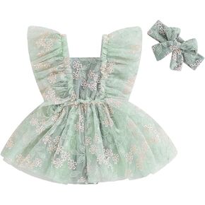 Newborn Baby Girl Romper Dress Mesh Embroidery Elegant Tutu Skirted Bodysuit Jumpsuits Princess Birthday Outfits