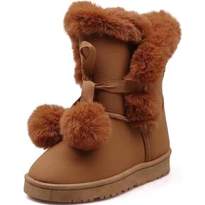 WUIWUIYU Women's Cute Pom-pom Lace Up Fur Winter Snow Boots Sweetheart Princess Fluffy Boots
