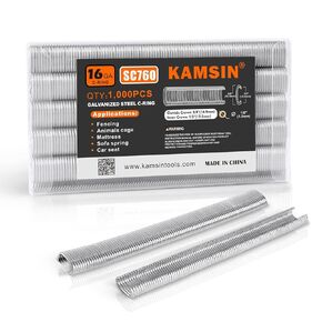 Kamsin 16 Gauge C-Type Hog Ring Staples, 1,000 PCS, Galvanized Steel, 1/2" (12.5mm) Inner Crown, 5/8" (16.9mm) Outside Crown for Pneumatic Hog Ring Gun in Cages Building or Fastening