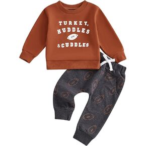 Toddler Baby Boy Thanksgiving Outfit Long Sleeve Letter Print Sweatshirt Jogger Pants Infant Fall Football Clothes