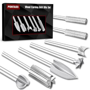 5 Pcs Wood Carving Bits with 1/8 inch Shank with 2 Pcs Chainsaw Sharpener Bits Compatible with Dremel Tool, Woodworking Rotary Drill Bit Accessories for Detailed Wood Carving and Engraving