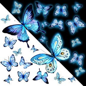 Glow in The Dark Butterflies Blue Luminous Butterfly Glow in The Dark Wall Stickers Luminous Butterfly Stickers for Ceiling Or Wall Removable Butterfly Decals for Kids Baby Nursery Bedroom Decoration