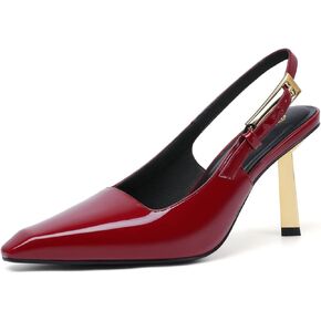 RIBONGZ Slingback Kitten Heels for Womens Pumps Closed Pointed Toe Stiletto Heels Sexy Wedding Bride Prom Party Evening Dressy Shoes