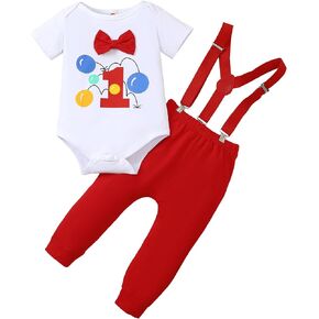 Baby Boy Funny First Birthday Clothes Infant Clothes Bow Tie Romper Pants Set Suspenders Cake Smash Outfits