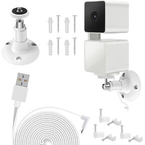 Wall Mount for Wyze Cam Pan V3 with 26FT Charging Cable, Wyze Mounting Kit Including 90 Degree Extension Charging Cable, 360 Degree Adjustable Indoor/Outdoor Ceiling Mount and 20 Wire Clips (White)