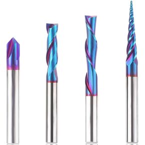 HQMaster CNC Router Bits 4pcs 1/4 Inch Shank Carving Bit Set for Wood Detail Profile V Groove Engraving Solid Carbide CNC Router Bit Collection