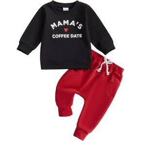 Toddler Baby Boy Valentines Day Outfit Crewneck Sweatshirt Long Sleeve Shirt with Pants Winter Clothes