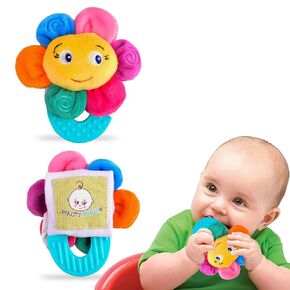 Teething Ring for Babies 0-6 8 10 12 Months | Cute Soft Flower Teething Toys & Gloves | Baby Teething Relief Toy Pack | Infant Chew Toys for 3-6 Months, 1 2 3 Years