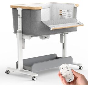 Rocking Bassinet for Baby Electric Bassinet Bedside Sleeper 3 Rocking Motion Baby Crib for Newborn Baby 5 Height Adjustable,Grey & White