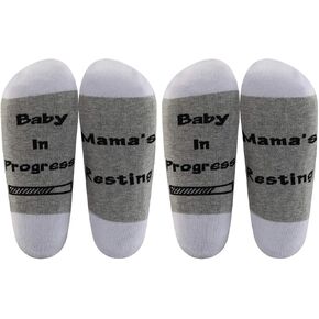 LEVLO Pregnancy Announcement Gifts New Mom Socks Mama's Resting Baby In Progress Socks for Expecting Mom (2 Pairs/Set)