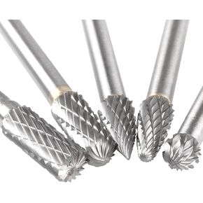 Carbide Burr Set with 1/4" Shank and 2/5" Head (10MM), CBTONE 5 PCS Double Cut Tungsten Carbide Rotary Burrs 1/4 Inch 6mm Shank Die Grinder Bits for Carving, Polishing, Engraving and Drilling