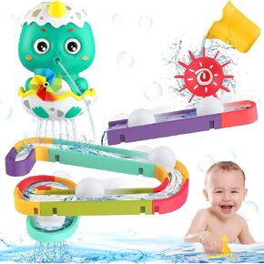 Baby Bath Toy, CRIOLPO Toddler Bathtub Tub Pool Blocks Toy for Baby 3 4 5 6 Shower, Dinosaur Water Slide Toys for Kid Infant with Balls Track DIY Take Apart Set, Birthday for Boys Girl