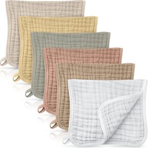 Irenare 6 Pieces Muslin Burp Cloths Cotton Muslin Washcloths Baby Burping Cloth Diapers 6 Absorbent Layers Muslin Face Towels for Baby (Pink Series, 12 x 12 Inch)