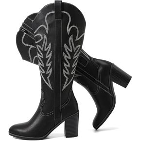 Luoika Women's Extra Wide Calf Cowboy Knee High Boots，Wide Width Cowgirl Boots Chunky Pump Heel Plus Size Western Tall Boots.
