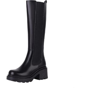 Vivianly Women's Knee High Chunky Block Heel Elastic Lug Sole Stretch Riding Boots with Round Toe and Side Zipper Platform Boots