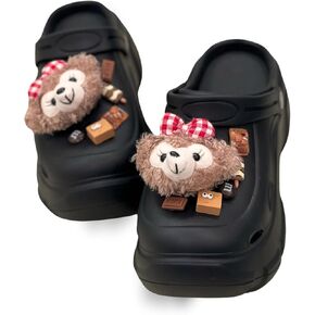 Girls Black Women Platform Garden Shoes Clogs Mules Slip On Sandals: Cute Customizable Charms, Comfortable, Waterproof