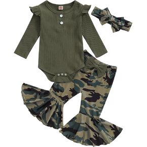 Mubineo Baby Girl Clothes Romper Pant Outfits Long Sleeve Bodysuit Tops Fashion Newborn Floral Bell Bottom Pant Outfit