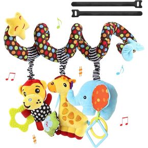Car Seat Toys Baby Toys 0-3 Months Infant Toys, Newborn Toys Baby Spiral Stroller Toys, Baby Toys 0-6 Months for Crib Mobile Bassinet with Music Rattles Teether for 0 3 6 9 12 Boys Girls (2 Velcro)