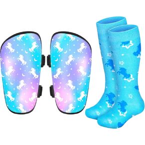 Shin Guards Soccer Kids Girls Youth, Shin Pads and Long Soccer Socks for 2-7 Years Old Girls for Football Games, EVA Cushion Protection Reduce Shocks and Injuries