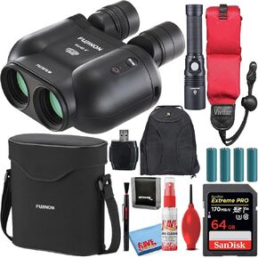 Fujifilm Fujinon 14x40 TSX1440 Techno-Stabi Image-Stabilized Binoculars (Black) (16668012) Bundle with SanDisk 64GB Extreme PRO SD Card + Flashlight + Backpack + Floating Strap + Cleaning Kit