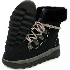 Women's Snow Boots：Premium Insulation，Waterproof Silky Suede Leather，Faux Fur Collar，Polar Fleece Lining，Lightweight，Anti-slip Outsole.