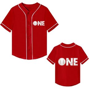 Mowbeat Baby Baseball Jersey One Print 1 Year Old Birthday Party Shirt Short Sleeve Button Tee 1st Infant T Shirt