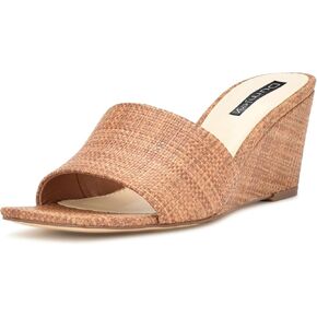 Women Mule Wedges Square Open Toe Mid Heels Wedge Sandals Casual Slide Dress Pumps Summer Comfortable Shoes
