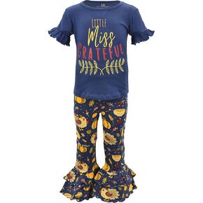 Unique Baby 2 Piece Girls Double Ruffle Leggings Outfit with Short Sleeve Shirt Kid and Toddler Clothes Set
