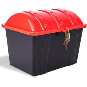ArtCreativity Treasure Chest for kids, Black Pirate Chest with Red Cover, Plastic Treasure Chest with Lock and Keys, Functional Storage Chest for Toys, Perfect Prize Box for Classroom