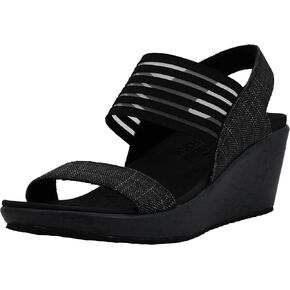 Skechers Women's Beverlee-Smitten Kitten Wedge Sandal, Black/Black, 10 M US