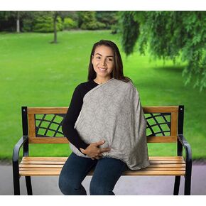 Little Me 4-in-1 Nursing Cover, Infinity Scarf, Car Seat Cover, Cart Cover, Multipurpose Shawl and Stroller Canopy for Moms and Babies, Damask Gray