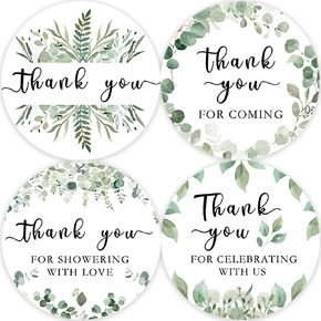 80 Greenery Frames Thank You Stickers, Watercolor Green Leaves Stickers, Perfect for Wedding, Bridal Shower, Baby Shower, Birthday Party Favors(2 Inch)
