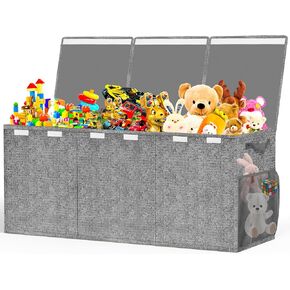 Extra Large Toy Box Chest with Lids, Collapsible Sturdy Toy Storage Organizer, Kids Toy Boxes Bins Baskets for Boys, Girls, Nursery, Living Room, Playroom, 40"x14"x16" (Gray)