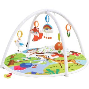 Baby Play Gym, ibabejoy Activity Play Mat for Newborn to Toddler, Stage-Based Sensory & Motor Skills Development, 7in 1 Non Slip Language Discovery Platmats with Teether