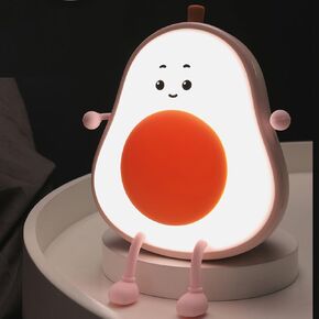 Avocado Night Light, Fruit Night Lamp for Kids Bedroom USB Rechargeable Lamps 3 Brightness Levels, Nursery Bedside Delay-Off Nightlight for Baby Toddler Boys Girls Birthday Christmas, Pink