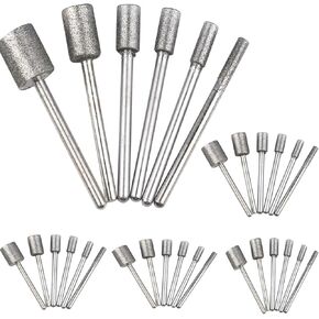 1/8 Shank Diamond Grinding Burr Drill Bit,30pcs 120# Diamond Burr Set Cylinder Head Mounted Points Bit Universal Fitment Rotary Tool for Stone Carving, DIY,Polishing, Engraving