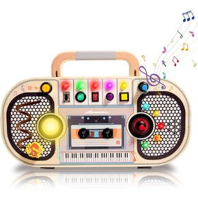 Cyiecw Montessori Busy Board with 11 LED Light, Radio Shap Sensory Travel Switches Toys for Toddlers 1+ Year Old, Educational Wooden Activity Board with Music, Christmas & Birthday Gift for Boys Girls