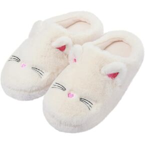 Fuzzy Cat Slippers for Women, Funny Animal House Shoes with Soft Memory Foam, Comfy Plush Warm Slip-on Slippers