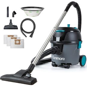 Kenmore KW3030 Wet Dry Canister 3.2 Gallon 2.5 Peak HP Vacuum Cleaner with Extension Wands Tool Storage & Wall Bracket for Garage, Car, Home, 3.2 Gallons, Green
