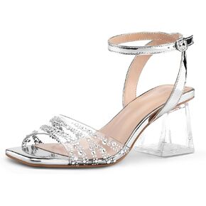 mysoft Women's Clear Block Heels Open Toe Ankle Strap Dress Sandals | 2.5" Chunky Low Heel,Square Toe,Sparkling Rhinestones,Adjustable Ankle Strap, Wedding,Party,Prom,Transparent,Dress Shoes in Saudi Arabia